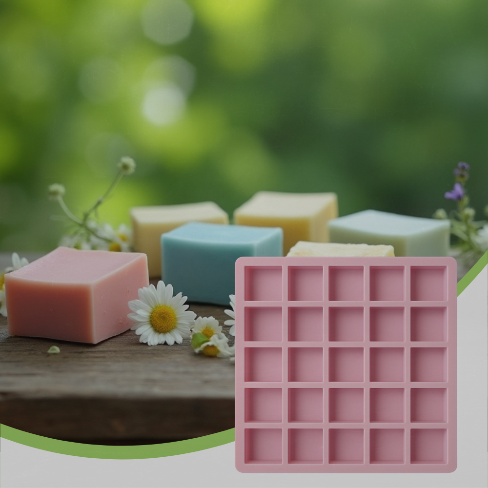 SILICOMOLDS - 50gms - Square Shape -25 Cavities Silicone Soap Mold-URP011SM